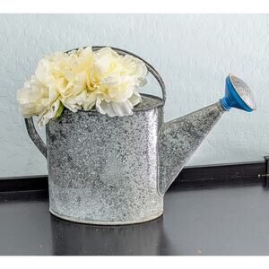 Vintage Galvanized Watering Can Sprinkler No Leaks 8 Quarts 2 Gallon Blue Nozzle